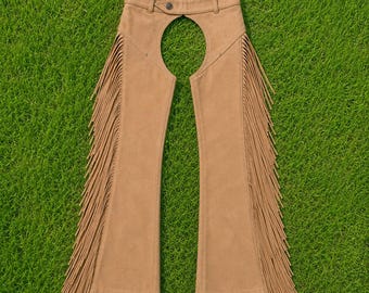 Western Fringe Leather Chaps for Women Cream Suede Cowgirl Rodeo Chaps