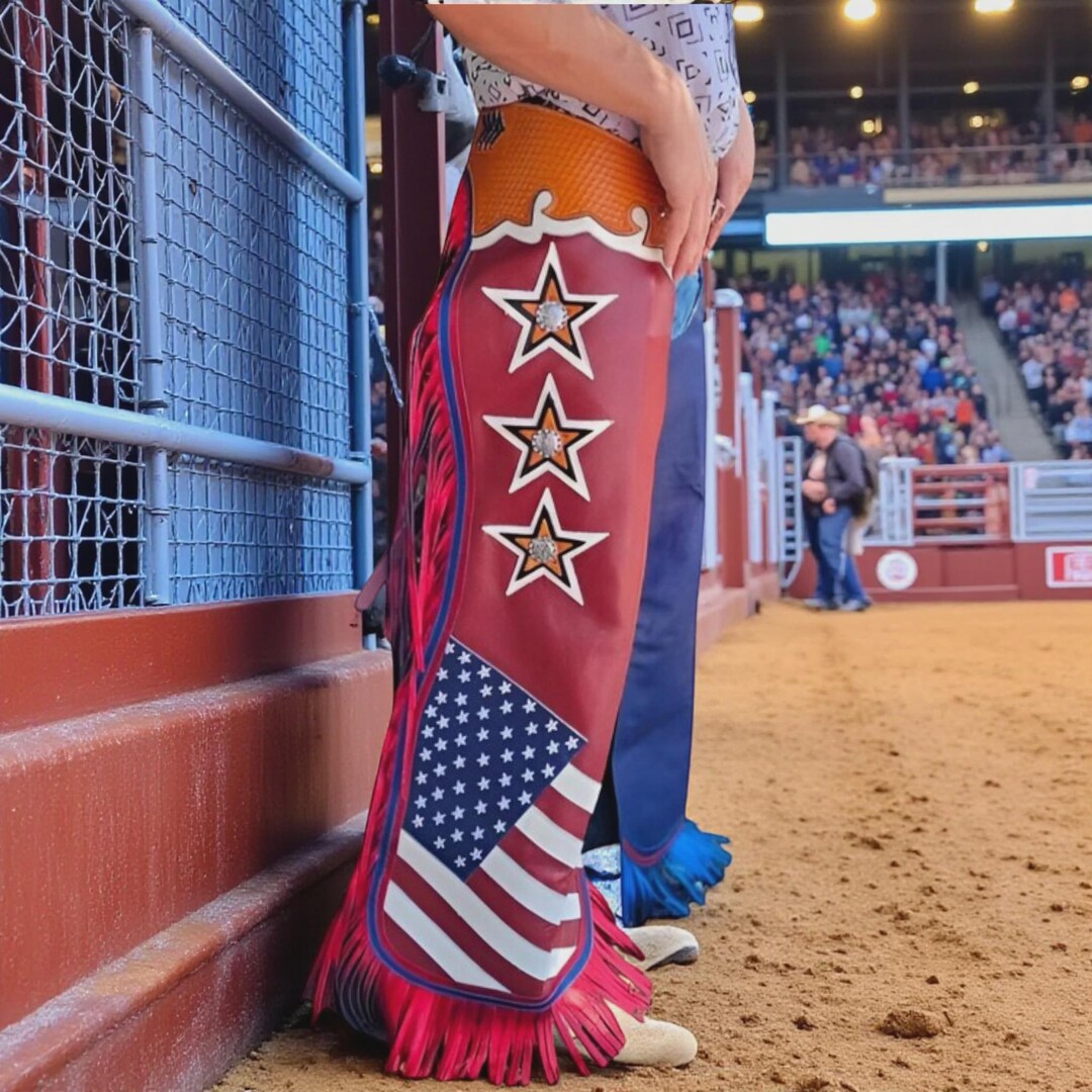 Handmade Rodeo Leather Chaps With USA Flag & Star Design – Western ...