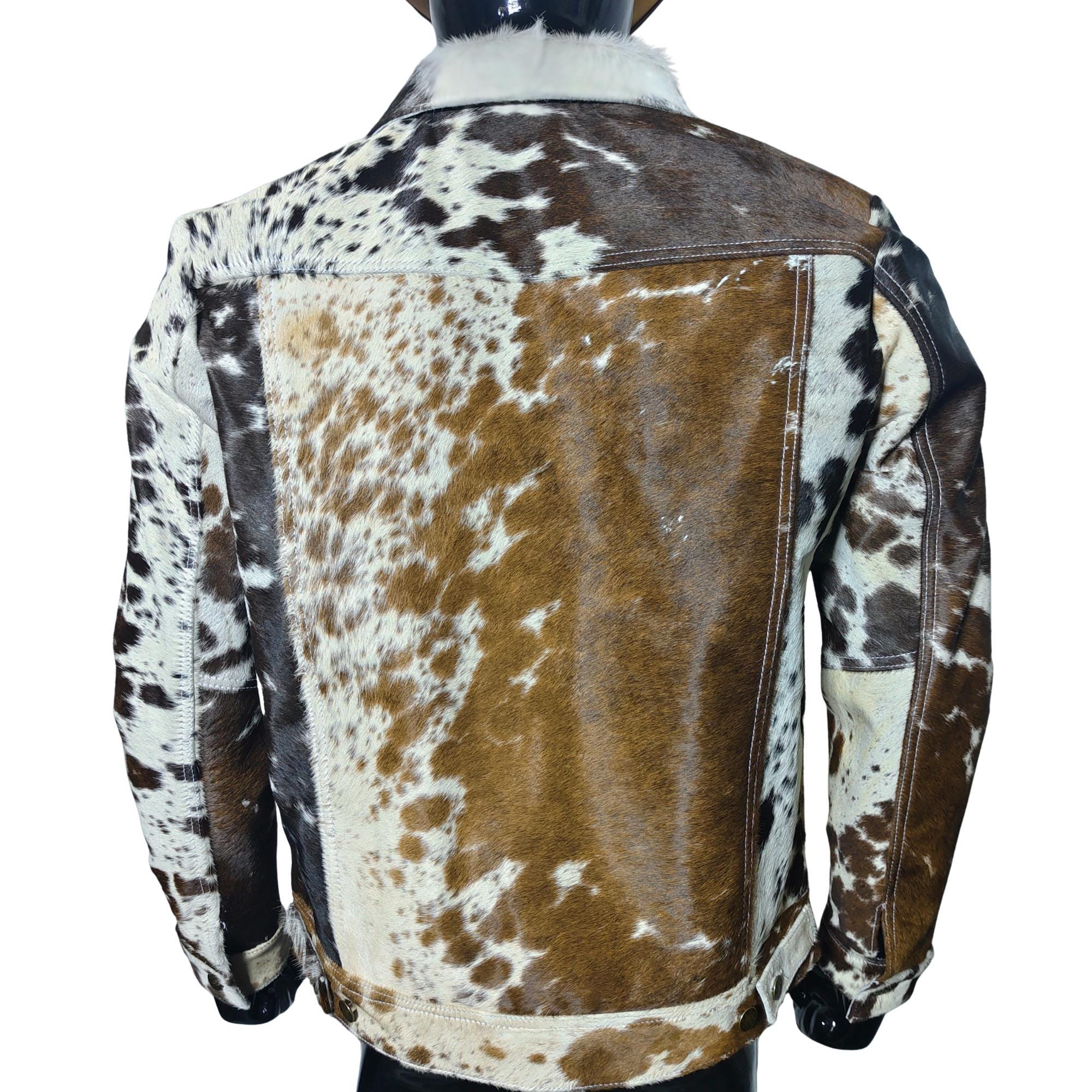 HERRINGBONE MELTON×COW HIDE JACKET Handmade Cowhide Hair-on Hide Jacket: Rustic Western Leather