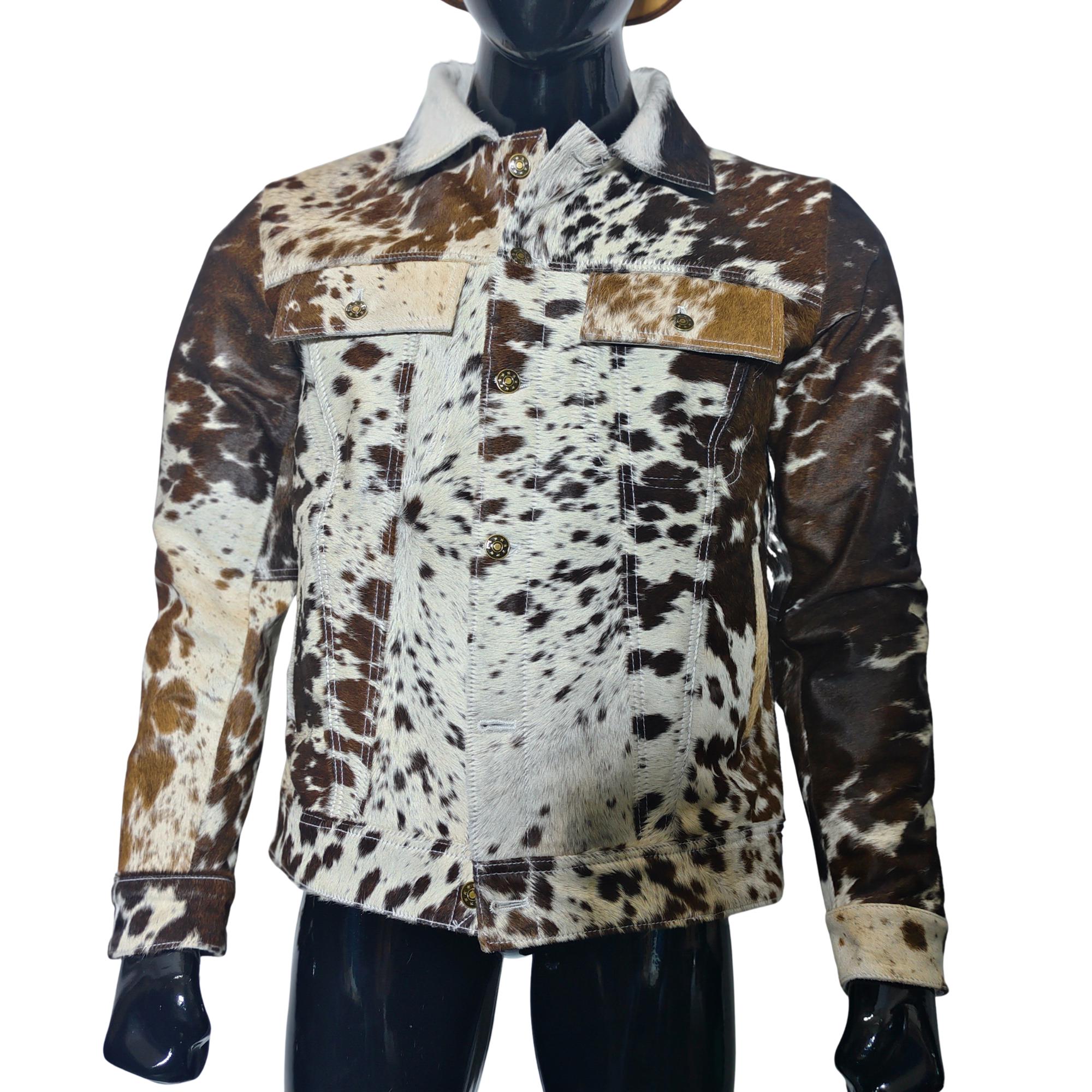 Handmade Cowhide Hair-on Hide Jacket: Rustic Western Leather