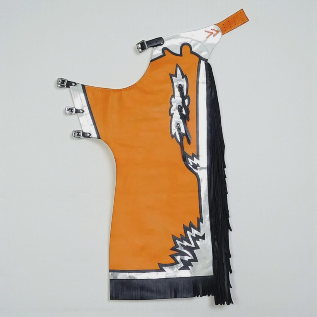 Handmade Orange Rodeo Leather Chaps With Silver Trim & Black Fringe ...