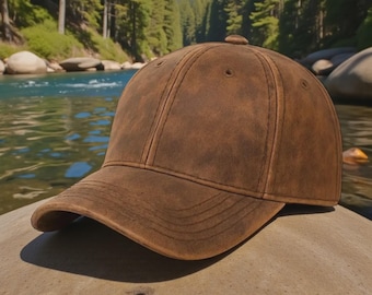 Handmade Brown Distressed Leather Baseball Cap • Vintage Style Adjustable