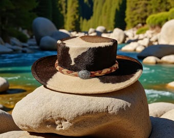 Hair-on-Hide western Hat: Genuine cowhide Leather Cowboy Hat