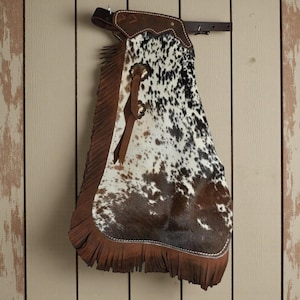 Handmade Cowhide Leather Chaps with Fringe | Western Ranch Rodeo Cowboy Gear | Custom Trail Riding Chinks for Men and Women