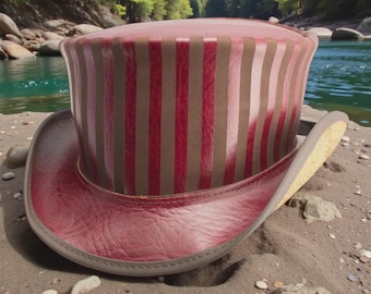 Handmade Steampunk Leather Top Hat: Red & Brown Cowboy Festival Hat