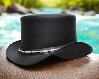 Wide Brim Black Western Cowboy Hat | Smooth Finish | Studded Leather Band