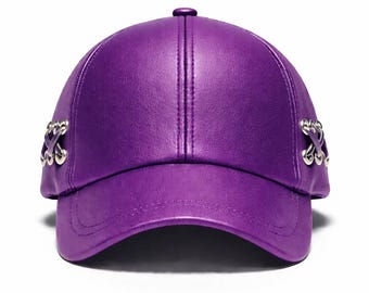 Handmade Purple Leather Baseball Cap – Adjustable Strap Stylish Fashion cap