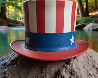 Handmade Patriotic Top Hat Red White Blue Stars Hat | USA Festival Costume