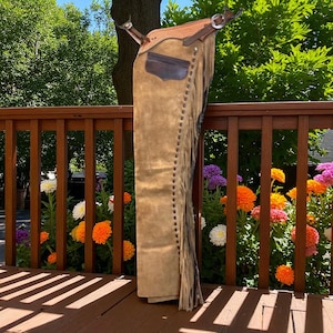 Handmade Suede Leather Shotgun Chaps | Western Riding Cowboy Gear | Custom Fringe Ranch Chaps | Rodeo Outfit | Gift for Him & Her