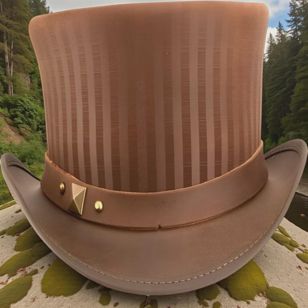 Handmade Brown Leather Top Hat, Striped Steampunk Victorian Style Hat ...