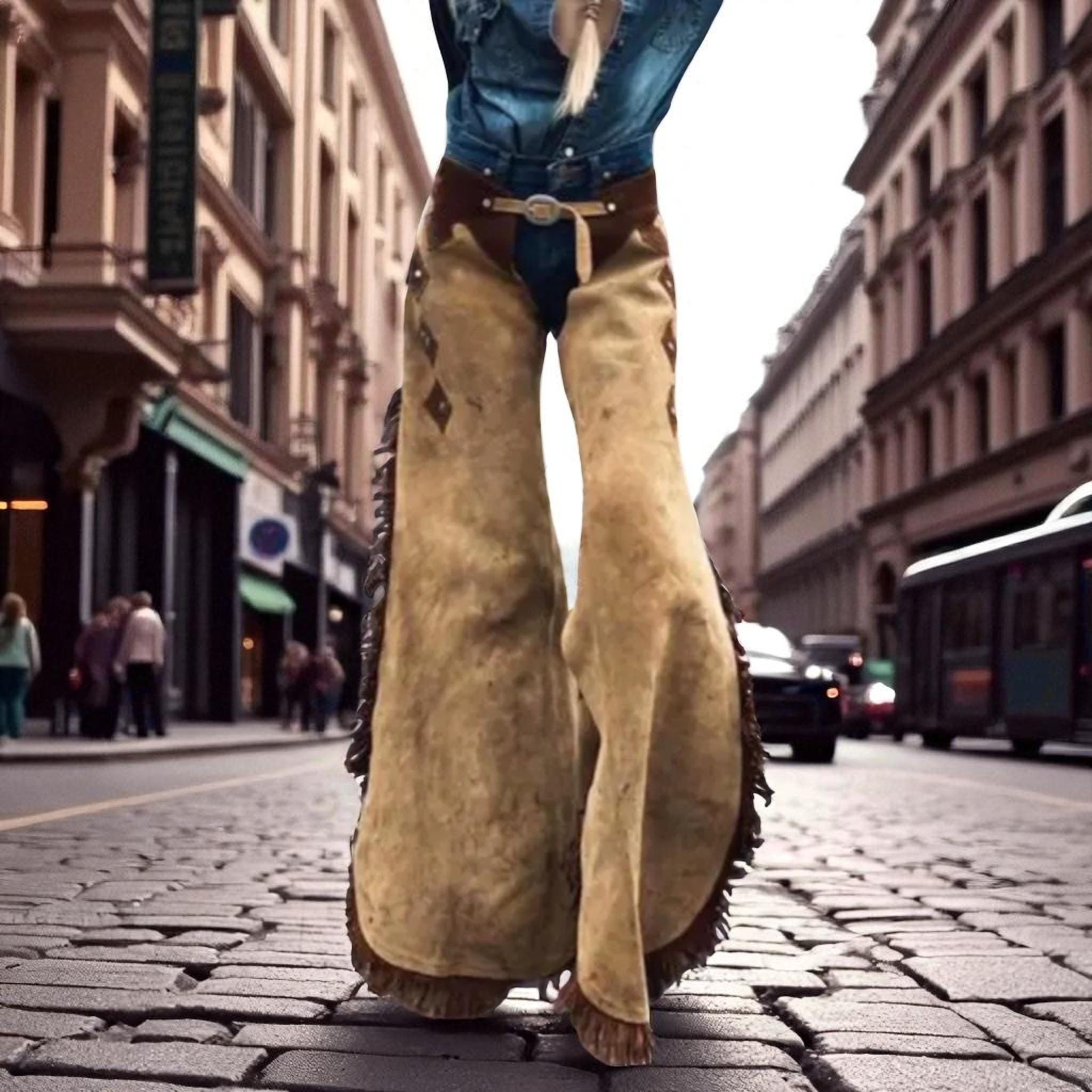Chaps de cowboy en cuir suédé faites main | Pantalon d'équitation