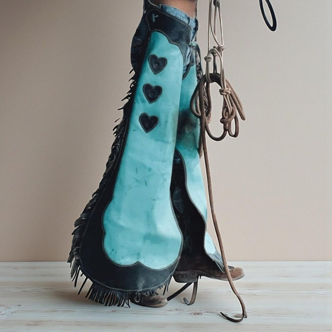 Handmade Leather Rodeo Chaps: Black Heart Inlays, Cowgirl Horse Riding ...