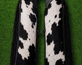 Black White Hair On Cowhide Leather Western Chaps Fringe Cowboy Riding Gear