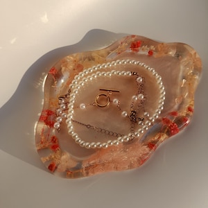 Resin Jewelry Tray with Peach Dried Flowers – Handmade Floral Trinket Dish