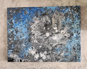 Moon - Picture; Acrylic; Canvas; Decoration; Three-dimensional; Grey/Blue; 40 x 30 cm