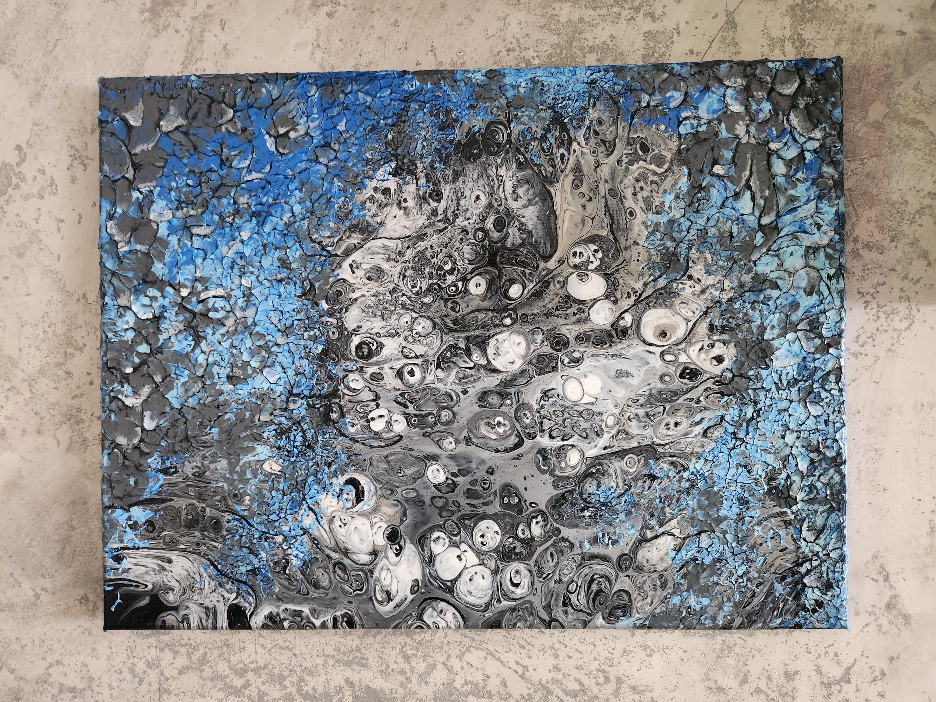 月 - 絵画; アクリル; キャンバス; 装飾; 立体; グレー/ブルー; 40 x
