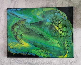 Green color explosion - picture; acrylic; canvas; decoration; green; 40 x 30 cm