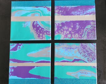 All good things come in fours - Picture; Acrylic; Canvas; Decoration; Glitter; Purple/Turquoise; 4 x 20 x 20 cm