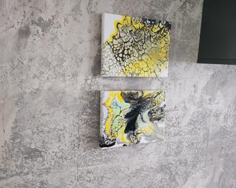 Yellow Twin Pack - Picture; Acrylic; Canvas; Decoration; Yellow/Black; 2x 24 x 18 cm