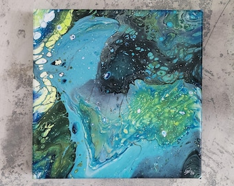 Carp - Picture; Acrylic; Canvas; Decoration; Blue; 20 x 20 cm