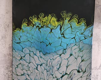 Cold Fire - Picture; Acrylic; Canvas; Decoration; Metallic Silver/Blue/Black; 30 x 40 cm