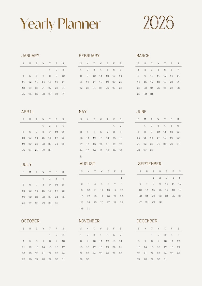 2026 Printable Calendar | Minimalist Wall Calendar | Aesthetic Yearly ...