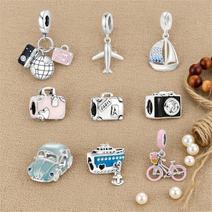 Minimalist charm, Travel Collection II Charms - Sterling Silver Charms Compatible with Charm Pendant Bracelet Necklace