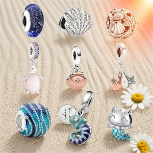 Minimalist charm, Under The Sea Collection 8 Charms - Sterling Silver Compatible with Charm Pendant Bracelet Necklace