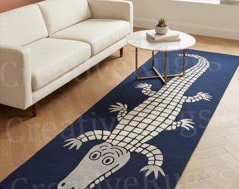 Hand Tufted Crocodile Runner Rug, Animal rug, Irregular Shape Kids Alligator Wool Carpet for living room, Bedroom, Nursery, Hallway Dècor