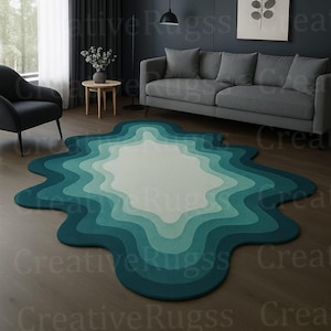 Hand-Tufted Unique Teal Wool Rug –Modern Area Rug for Living Room, Bedroom, Entryway And Lounge Dècors , Luxury Home Accents 4x6 Rug