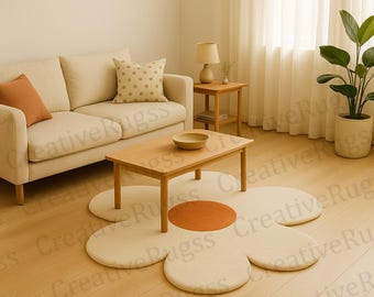 Hand-Tufted Modern Floral Pattern  Wool Rug – Flower Shape Area Rug for Living Room, Bedroom And Lounge Dècors , Luxury Accents 6x6 Rug
