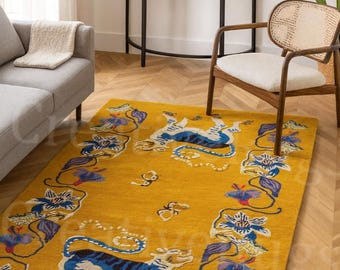 8x10ft Anthropologie Bengal Tiger Multicolor Hand Tufted Wool Area Rug For Bedroom Living room, Bedroom, Office, Nursery, Entryway decor