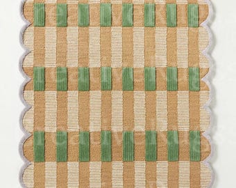 3x5ft, 8x10ft Handmade Modern Scalloped Checkered Wool Area Rug For Bedroom, Living room, Office, Kitchen, Nursery or Entryway decor Rug