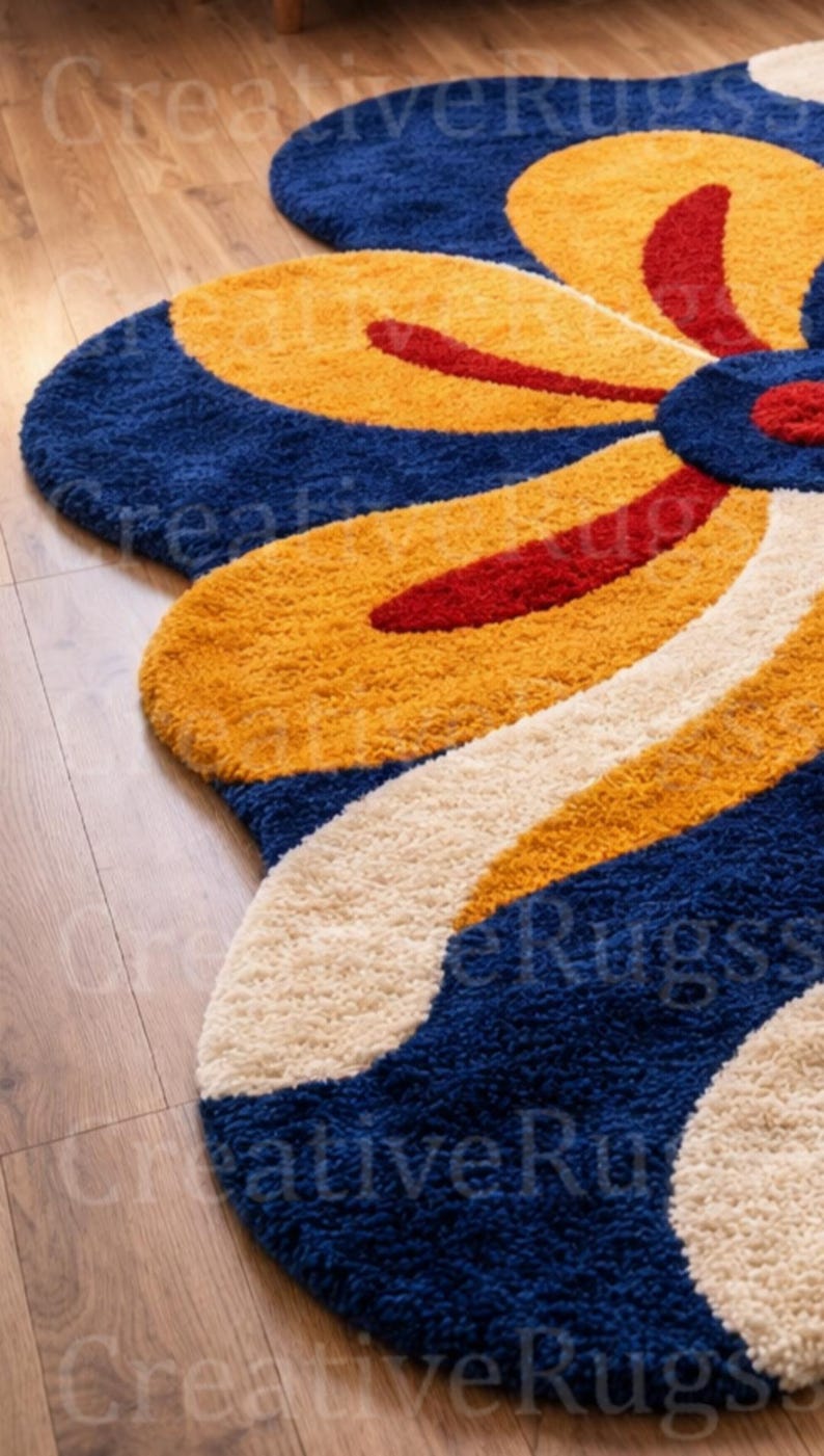 Hand Tufted Abstract Irregular Flower Shape Rug, Colorful Floral Area ...