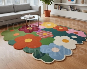 Hand Tufted Cassia Flower Area Rug – Vintage Style Rose Floral Carpet, Colorful Botanical Accent Rug for Living Room, Bedroom or Entryway