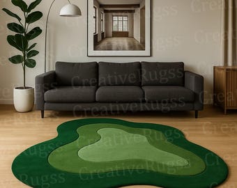 Modern Abstract Green Splash Rug – Emerald Green Hand-Tufted Contemporary Area Rug for Living Room, Unique Artistic Statement Carpet Dècors