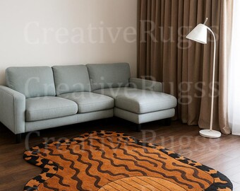 Modern Snake Design Hand-Tufted Wool Rug, Brown & Black Striped Serpent Pattern Carpet for Living Room, Bedroom, Nursery Or Kids Room Dècor