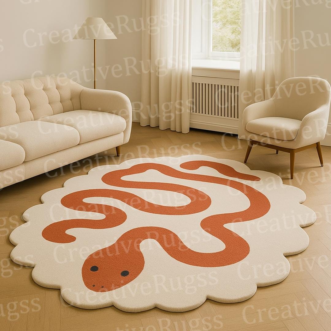 Hand Tufted Snake Rug, Modern Animal Shaped Area Rug, Cute Serpent ...