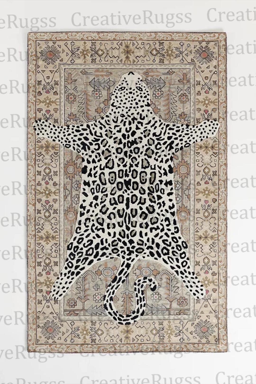 Handmade Leopard Print Animal Motif Rug | Hand Tufted Oriental Style ...