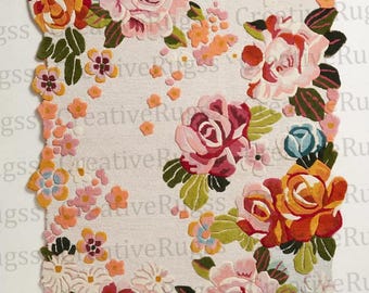 Hand Tufted Cassia Flower Area Rug – Vintage Style Rose Floral Carpet, Colorful Botanical Accent Rug for Living Room, Bedroom or Entryway