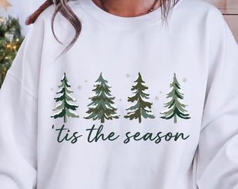 Tis The Season Sweatshirt, Christmas Tree Sweatshirt, Hand Painted Christmas Sweater, Holiday Pullover, Winter Sweatshirt, Christmas Gift