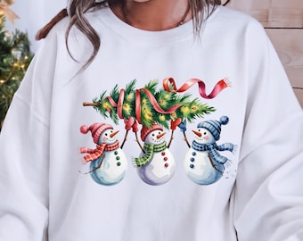 Christmas Snowman Jumper, Snowmen Christmas shirt, Christmas Tree Jumper, Cute Winter Sweater,  Christmas shirts for women, Holiday Gift