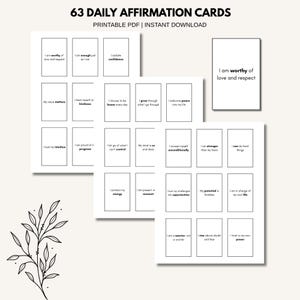 63 Affirmation Cards Printable, Affirmation Cards Digital, Vision Board Printables, Positive Affirmation, Self Love and Confidence Cards PDF