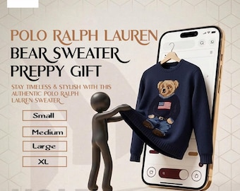 Authentieke Polo Ralph Lauren berentrui klassieke preppy teddybeer, luxe designer cadeau trui met ronde hals