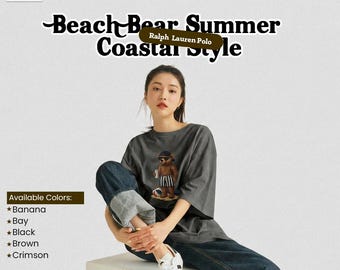 Zomer strandbeer T-shirt in kuststijl en comfortabele kleuren met op Ralph Lauren geïnspireerd casual grafisch T-shirt