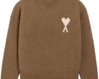 Katoenen sweater met ronde hals en hartlogo AMI PARIS - oversized uniseks pasvorm