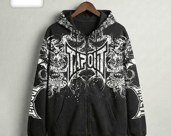 Oversized Graphic Print ZipUp Hoodie Cyber Y2K Dragon Design