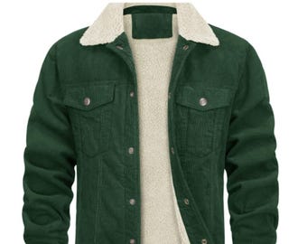 Corduroy sherpajas heren vintage met fleece gevoerde winterjas