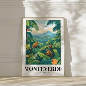 Impresión de viaje del Bosque Nuboso de Monteverde, Selva Tropical, Póster de viaje, Impresión de Costa Rica, Póster de Costa Rica, Regalo de la Selva, Arte de pared, Impresiones enmarcadas