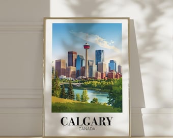 Calgary Skyline Print: Alberta Travel Poster, Canada Wall Art (digitale download)